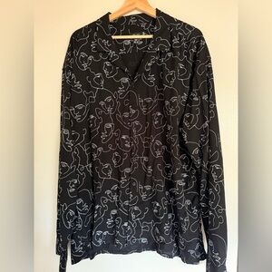 Black button down with Abstract Face Print